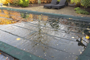 pool cover on pool in winter